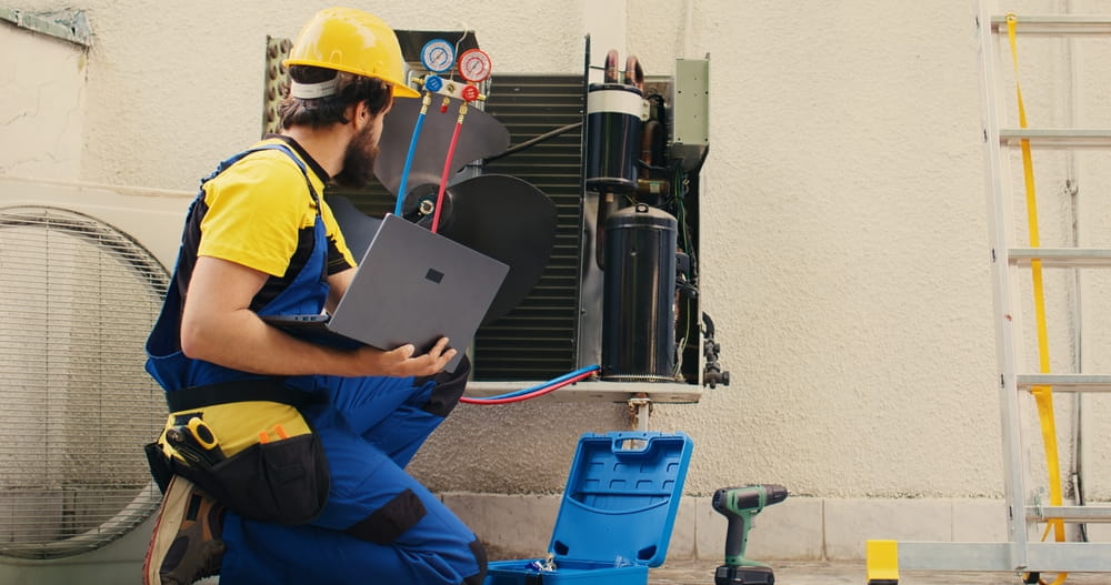 Expert Checking HVAC Outdoor Unit