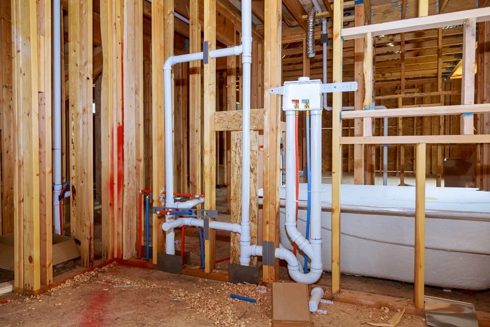 Framed of bathroom installation in home construction