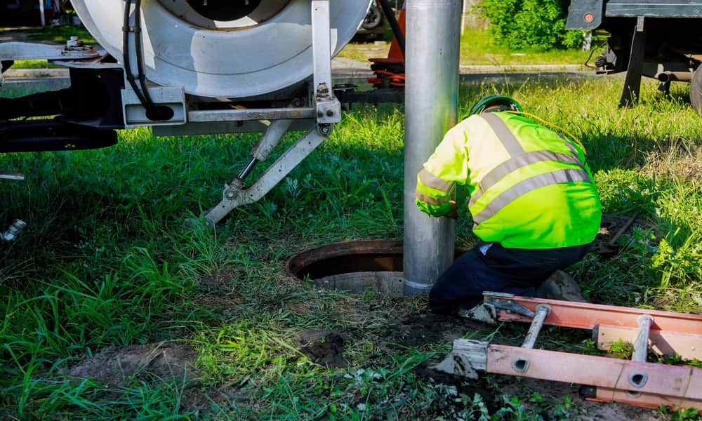 Professional plumber doing sewer repair